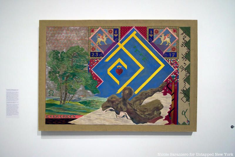 A colorful tapestries with a mix of European and Eastern symbols