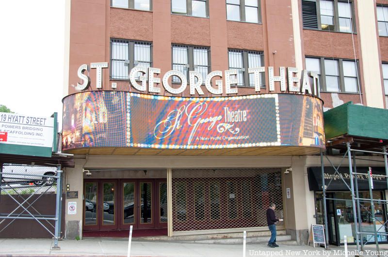 The marquee on the entrance of the historic St George Theater in Staten Island