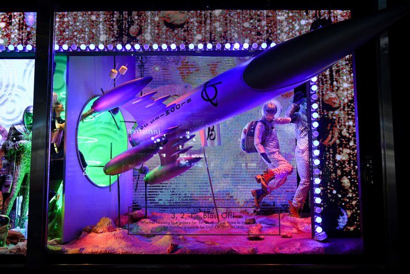 Bloomingdale's holiday windows with Out of This World theme