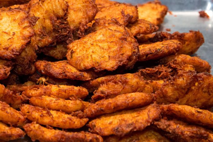 A tray of potato latkes