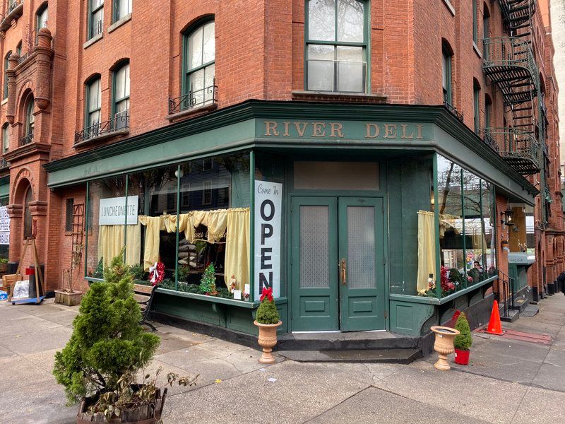 Film set of Passing in Brooklyn Heights with vintage luncheonette