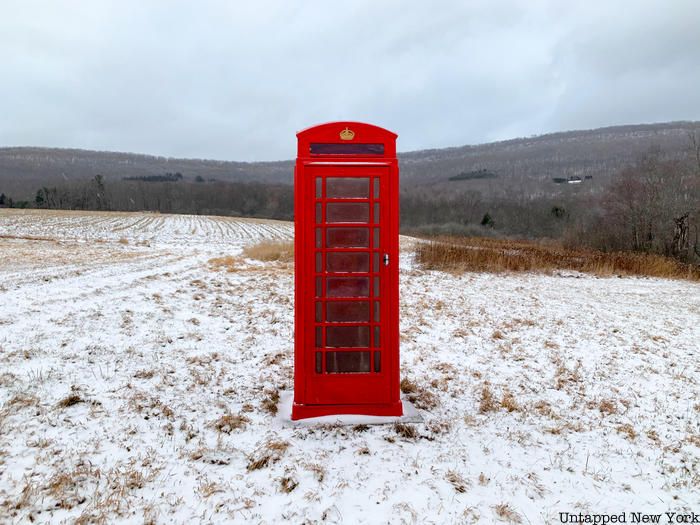 Red phone booth in the Catskills near New Kingston