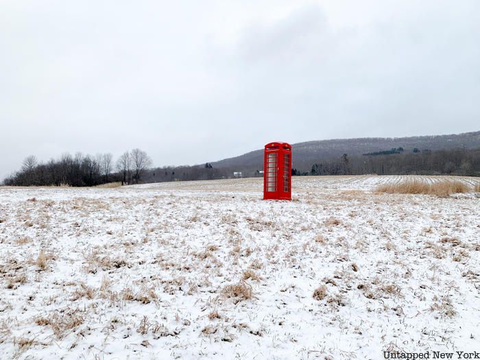 Red phone booth in the Catskills near New Kingston