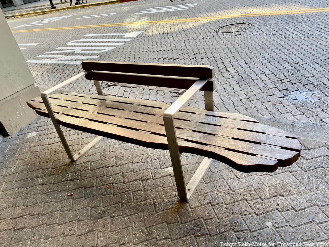 Roosevelt Island benches in shape of island