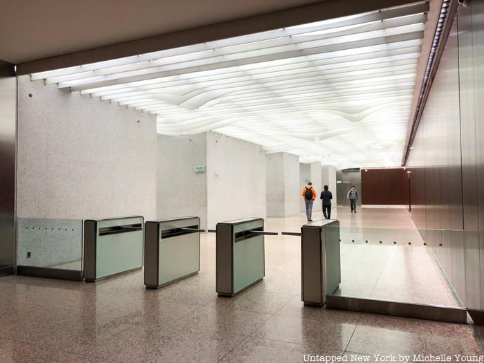 Lobby of 666 Fifth Avenue with elevator banks