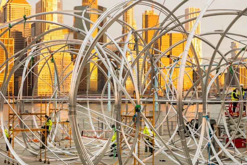 Antony Gormley's New York Clearing at Brooklyn Bridge Park under construction