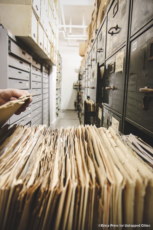 Open drawer in NY Times morgue