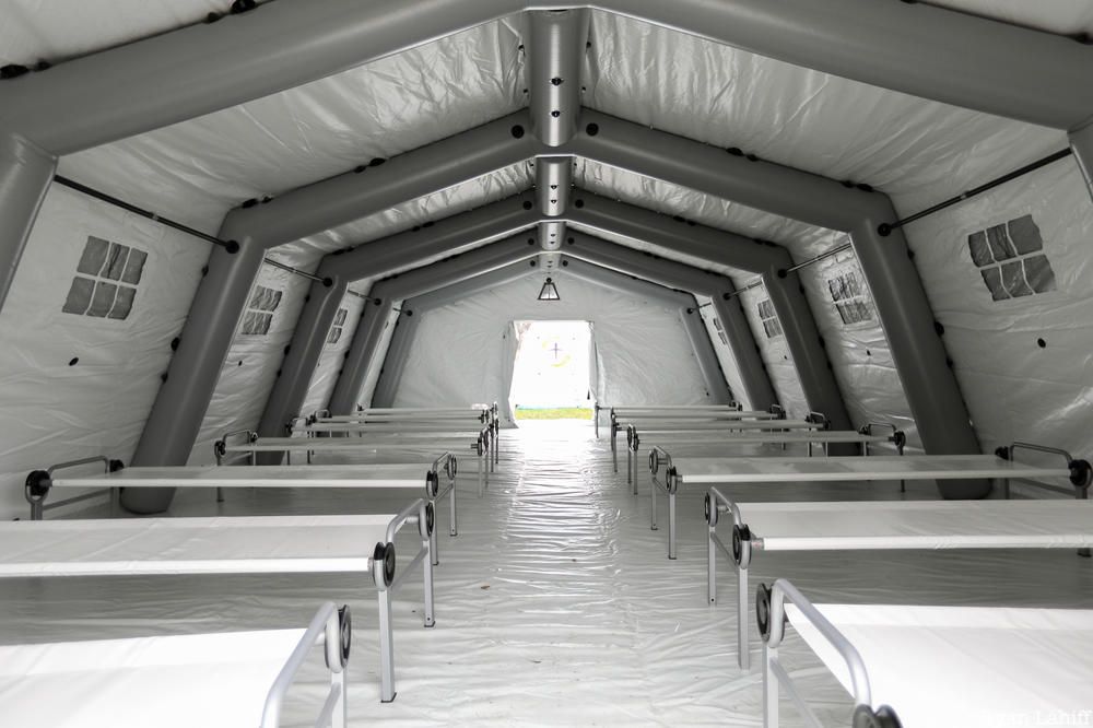 Inside a treatment tent at Emergency field hospital in Central Park