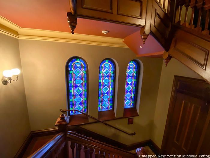 Central Synagogue original stained glass in stairwell