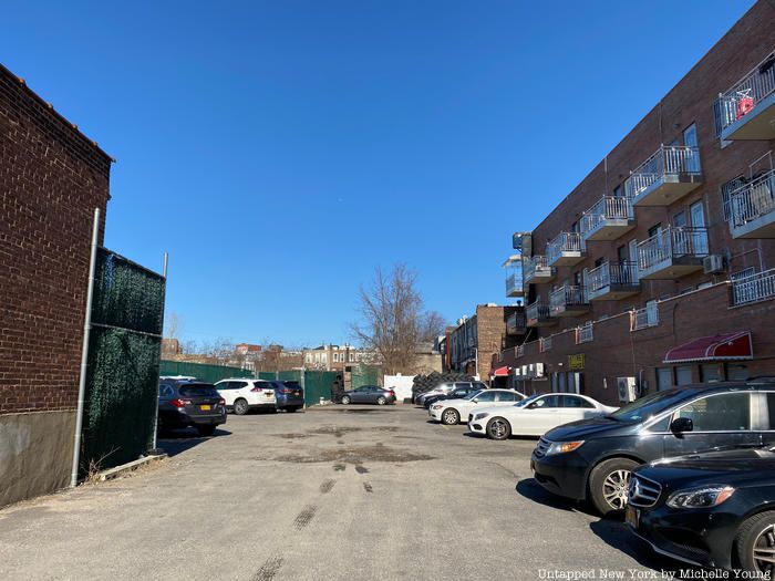 Parking lot entrance to development site