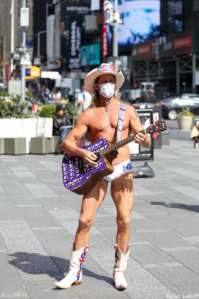 Naked Cowboy with face mask