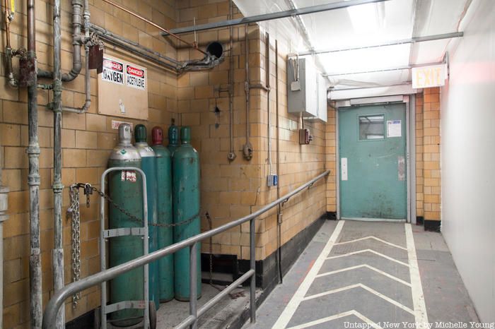 Oxygen tanks inside Prentis Hall