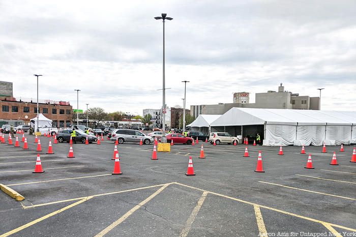 Parking lot at Coronavirus drive-thru testing site in Flatbush