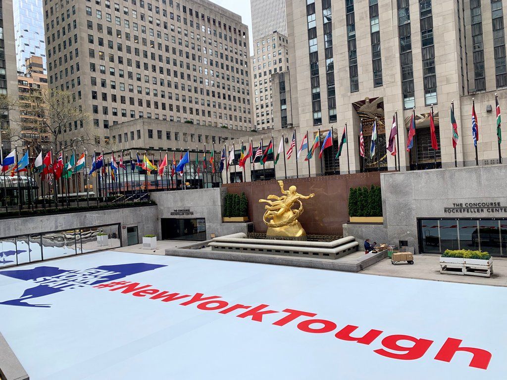 New York Tough on Rockefeller Center Ice Rink closeup