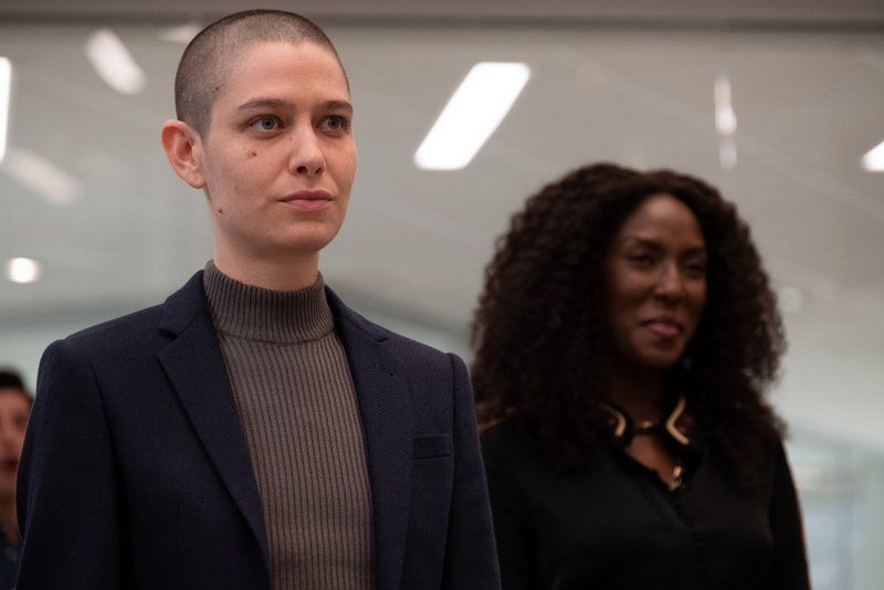 Asia Kate Dillon as Taylor and Jade Eshete as Lauren Turner in BILLIONS