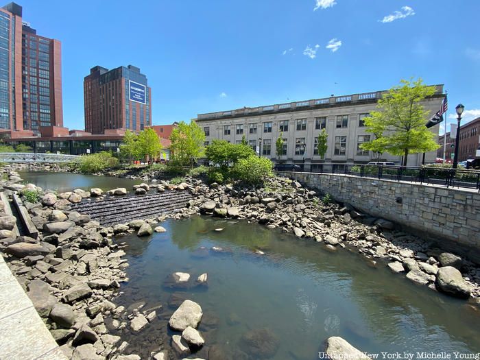 Daylighted Saw Mill river step waterfall