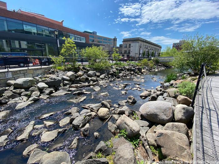 Rocks in daylighted Saw Mill River