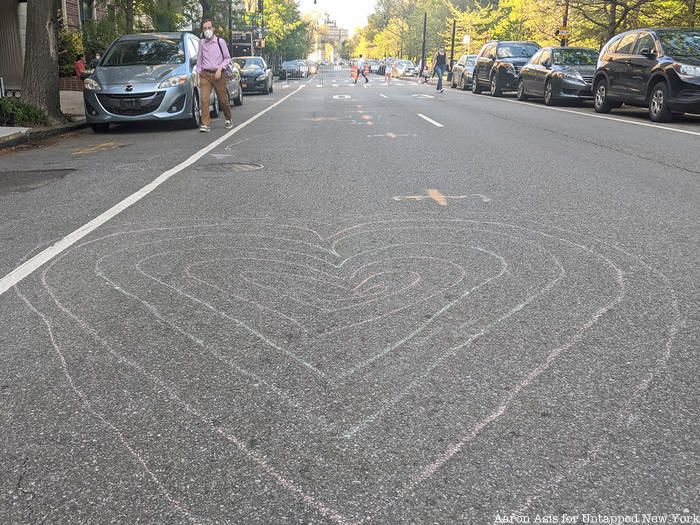 Heart chalk drawing on Prospect Park West