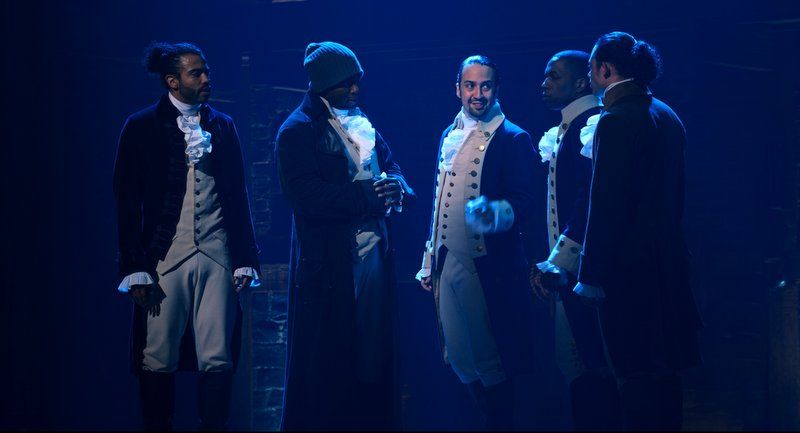 Lin Manuel Miranda and cast in Hamilton