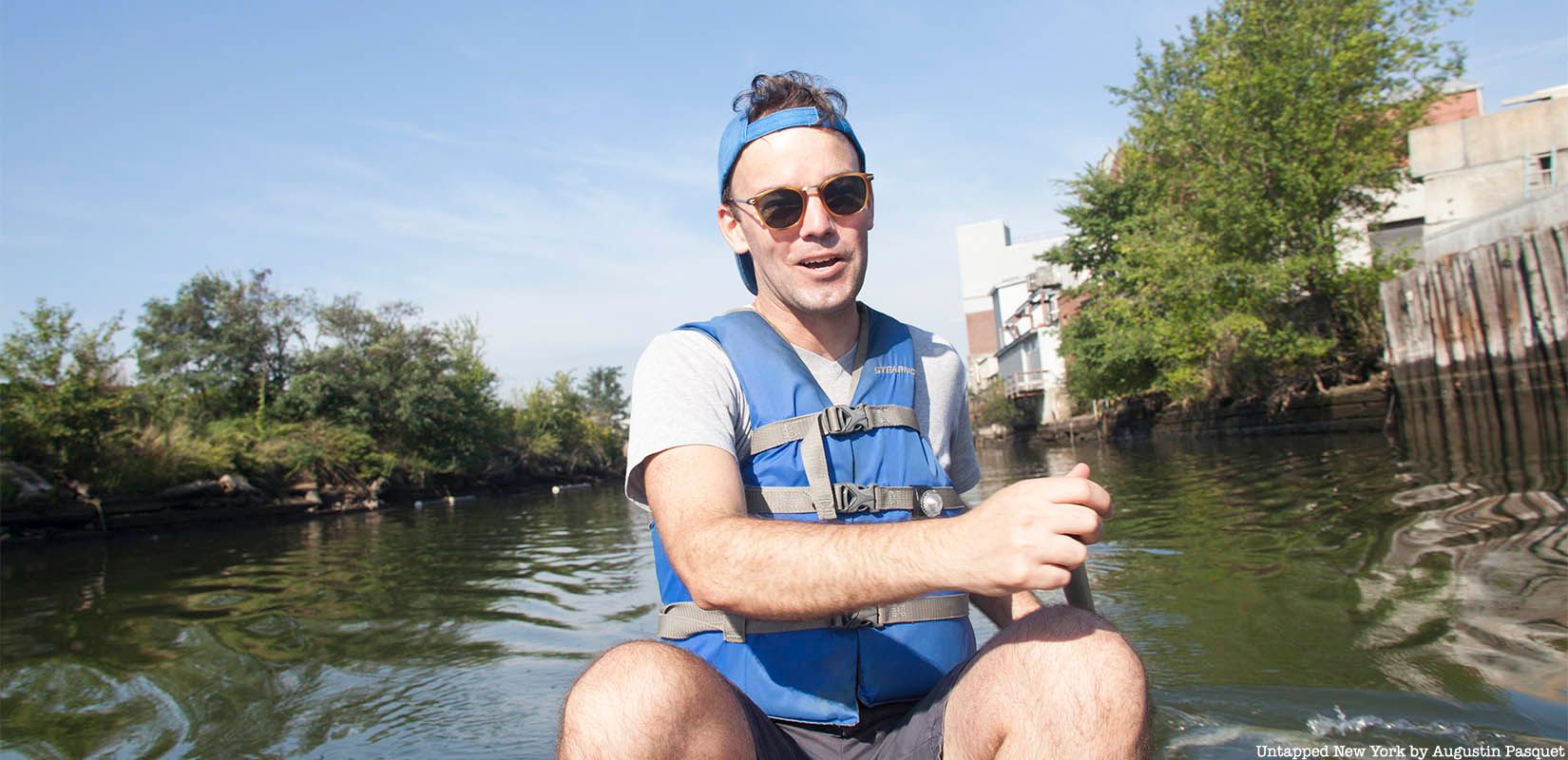 Brad Vogel canoeing on Gowanus