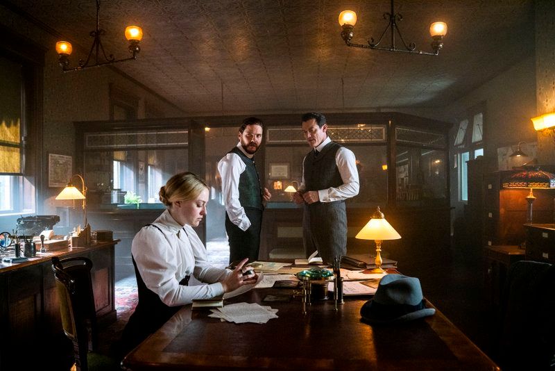 Still from The Alienist with Dakota Fanning, Luke Evans and Daniel Bruhl