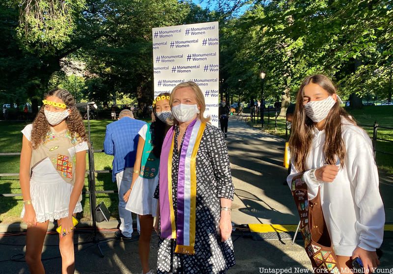 HIllary Clinton in Central Park for Women's Rights Pioneers Monument