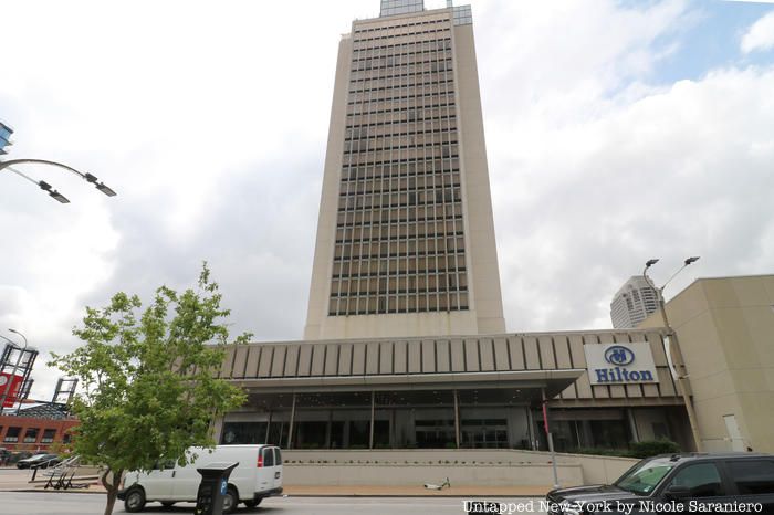 The Spanish Pavilion from the 1964 World's Fair, now a Hilton Hotel