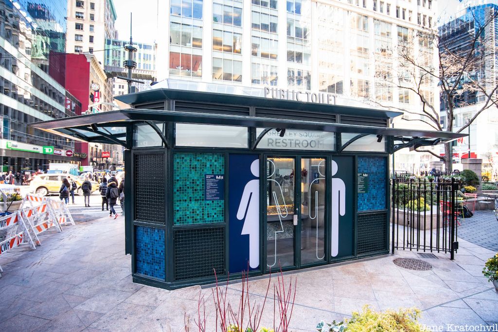 Aerial of Greeley Square bathroom