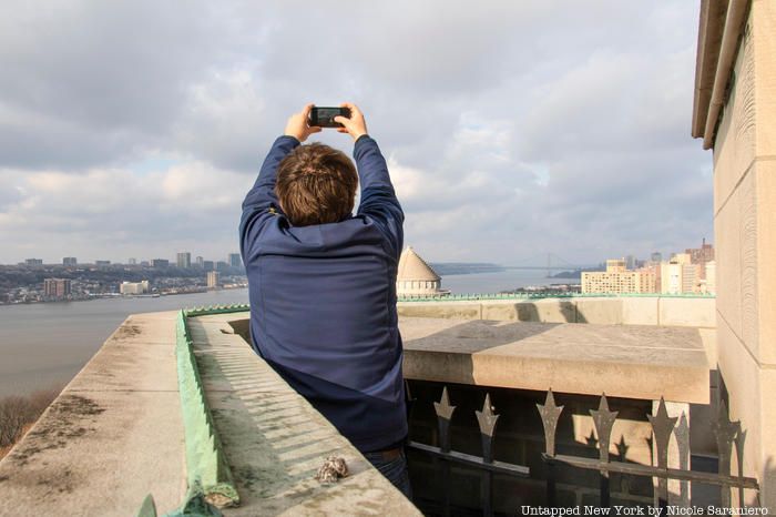 Looking out over the view from the Riverside Church Bell tower, one of the best NYC observation decks