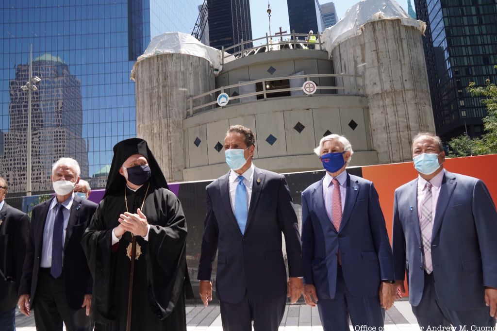 Governor Cuomo and Archbishop Elpidophoros in front of church