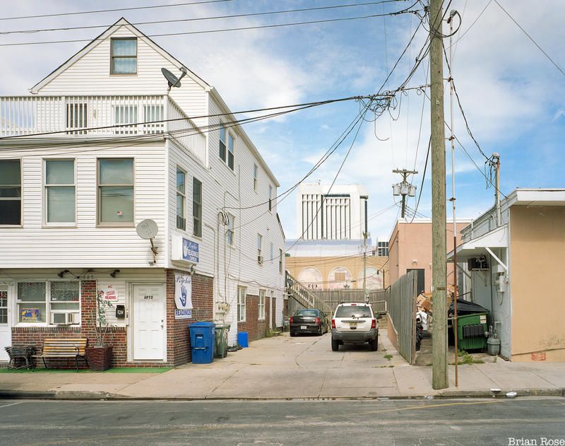 Houses in Atlantic City with Trump Plaza Hotel and Casino in background