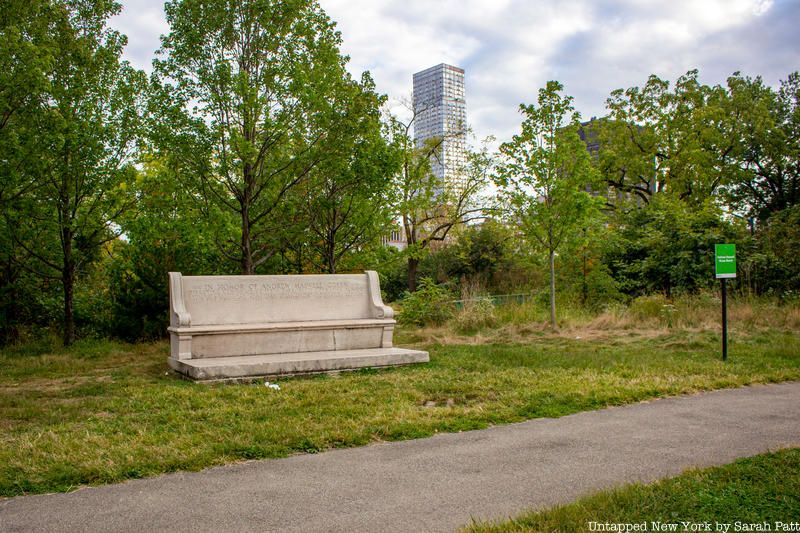 Andrew Haswell Green bench with building behind