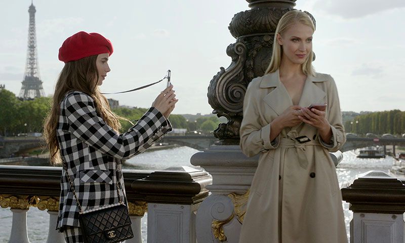 Lily Collins on Pont Alexandre III