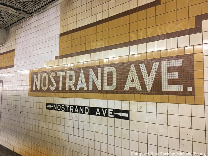 Yellow subway tiles at Nostrand Ave