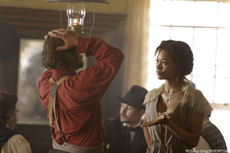 (L-R): Steve Zahn as Chase and Natasha Marc as Pie in THE GOOD LORD BIRD, "A Wicked Plot". Photo Credit: William Gray/SHOWTIME.