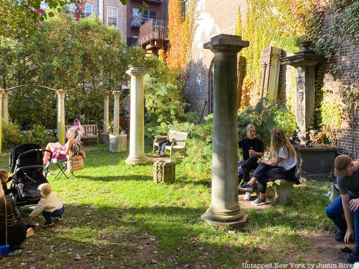 Columns from Burrwood now standing in the Elizabeth Street Garden