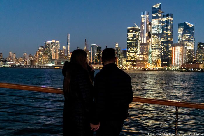 A view of the skyline from a Classic Harbor line holiday cruise around NYC