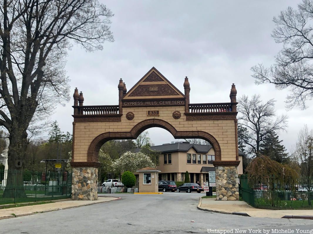 The entrance to Cypress Hills Cemetery