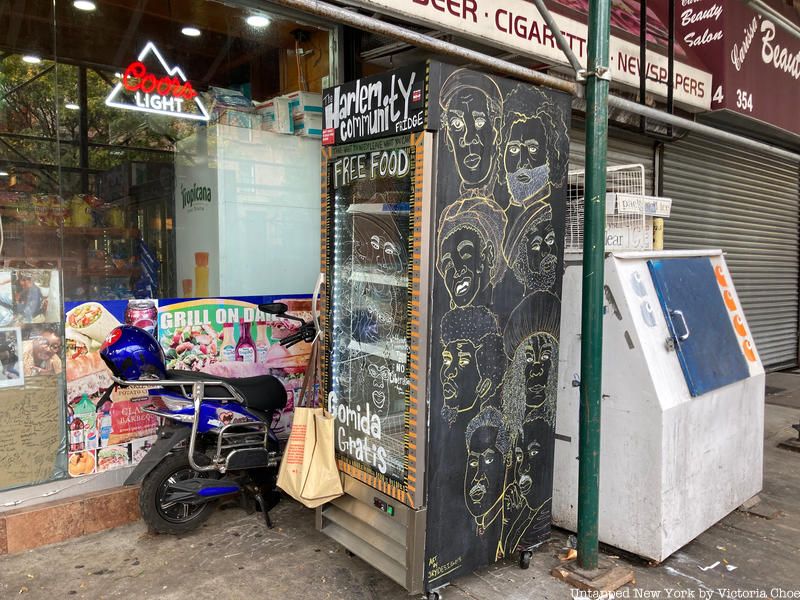 Harlem Community Fridge in front of Nash deli