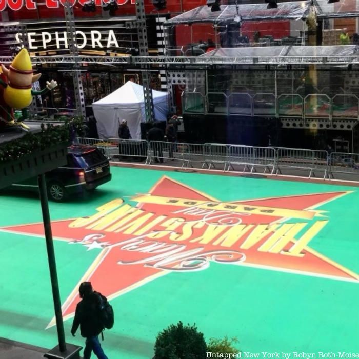 Preparations take place on the 2020 Macy's Thanksgiving Day Parade route