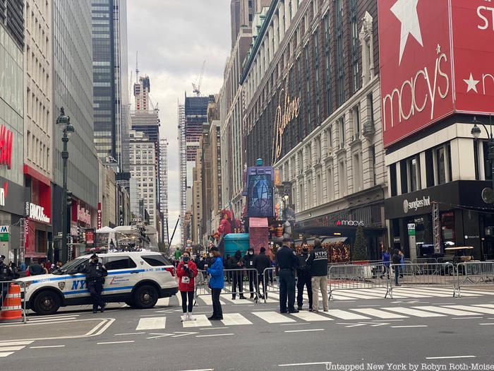 Preparations take place on the 2020 Macy's Thanksgiving Day Parade route