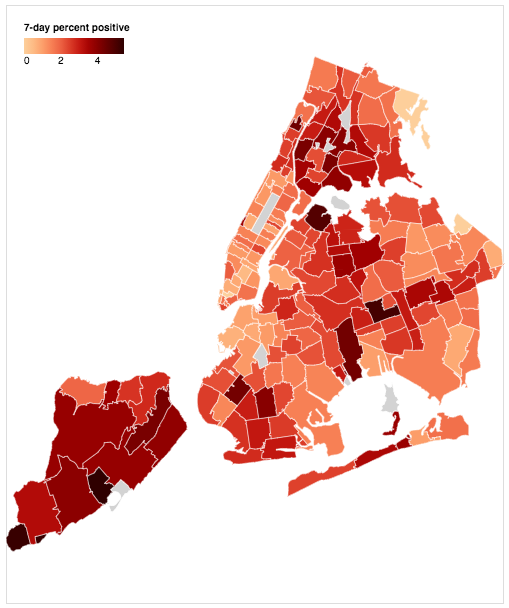 Percent positive COVID test by zip code