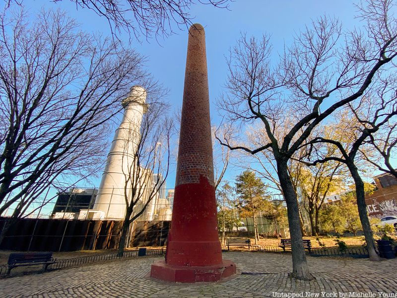 Pfizer smokestack in Grand Ferry Park