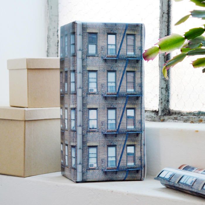 Apartment building wrapping paper for your NYC themed gift