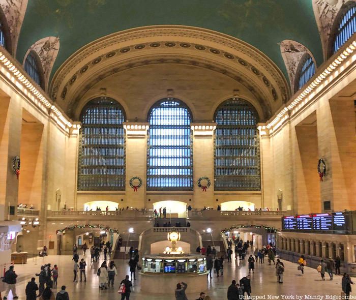 Christmas wreaths deck the main concourse of Grand Central Terminal