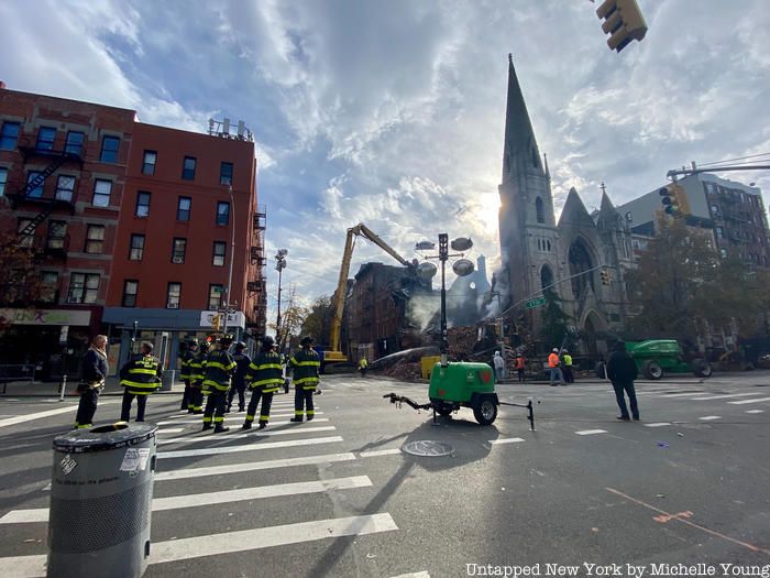 Firefighter at the scene of a fire at Middle Church