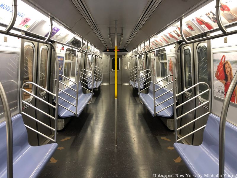 Subway car light blue seats