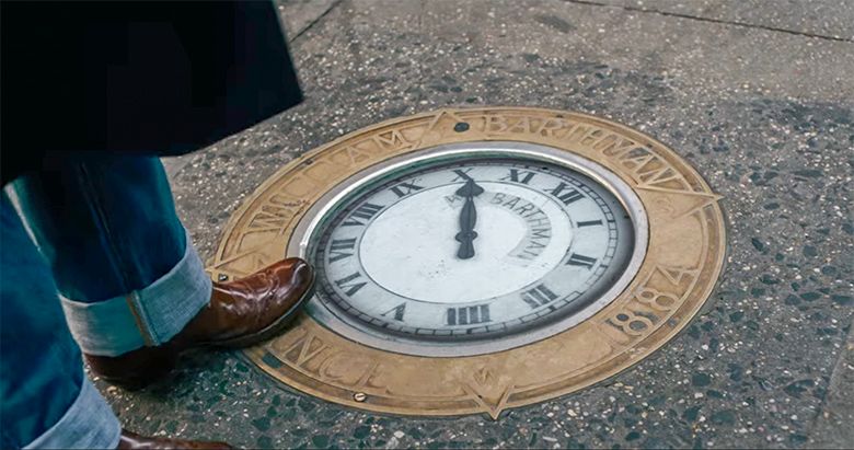 Fran Lebowitz stepping on the Barthman Clock 