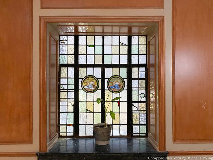 Stained glass in lobby of 1480 Ocean Avenue