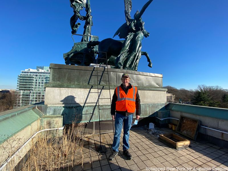 Alden Maddry posing atop the Soldiers' and Sailors' Arch